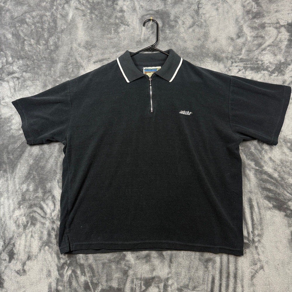 Gotcha Polo Shirt Mens XL Black Good Quarter Zip Fleece Short Sleeve Vintage